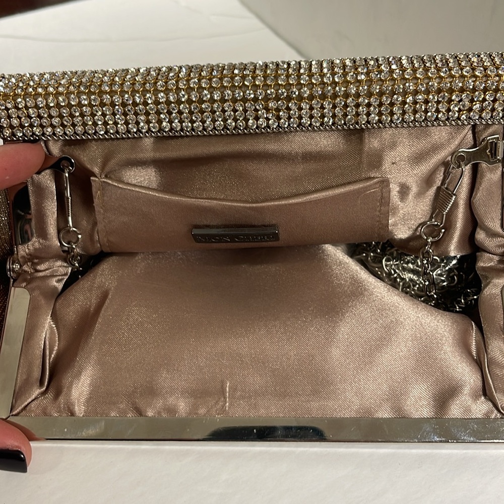 Mon Cheri Brown and Gold Pleated Clutch / Purse with Rhinestone Closure - Picture 10 of 16